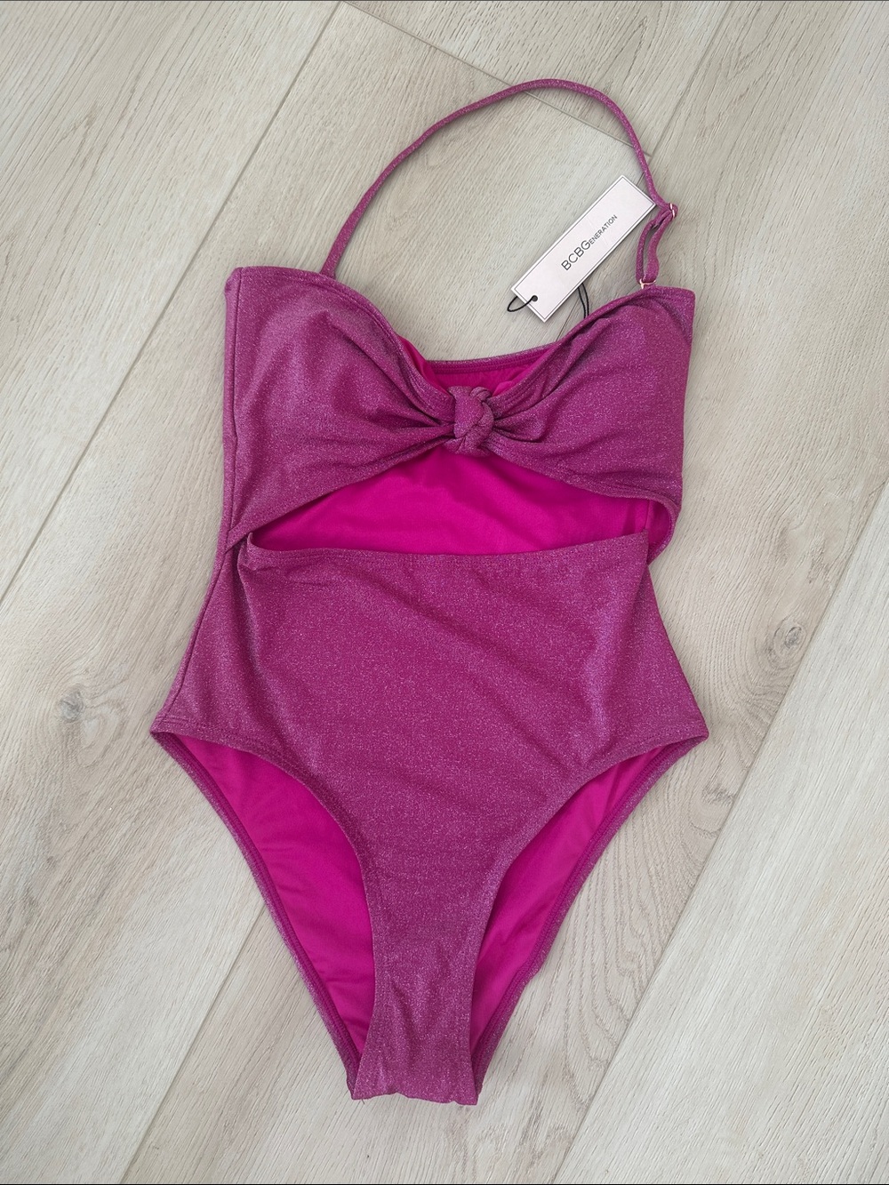 BNWT BCBG Shimmery Magenta  One-Piece Swimsuit with Knot Front